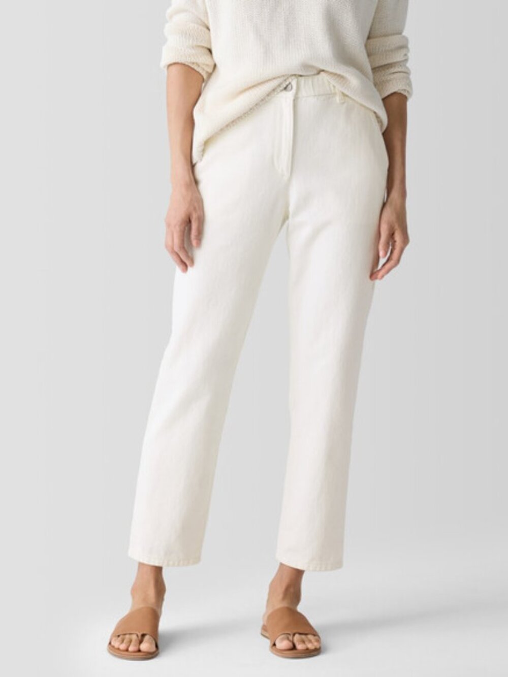 Eileen Fisher Undyed Utility Organic Cotton Tapered Pant minimalist ivory white - Picture 3 of 16